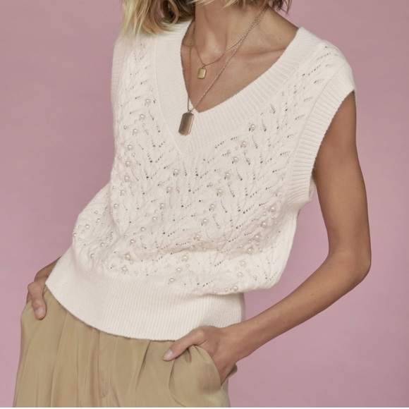 Zara Sweaters - ZARA Pearl Knit Sweater Vest Tank Cream Argyle Preppy Glam Office Size Small